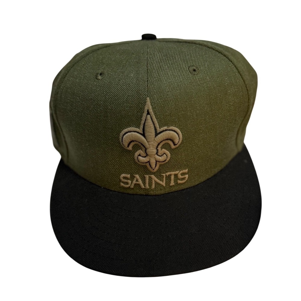 New Era 59FIFTY NFL Saints Olive Green Black Fitted Hat Size 7 1/8